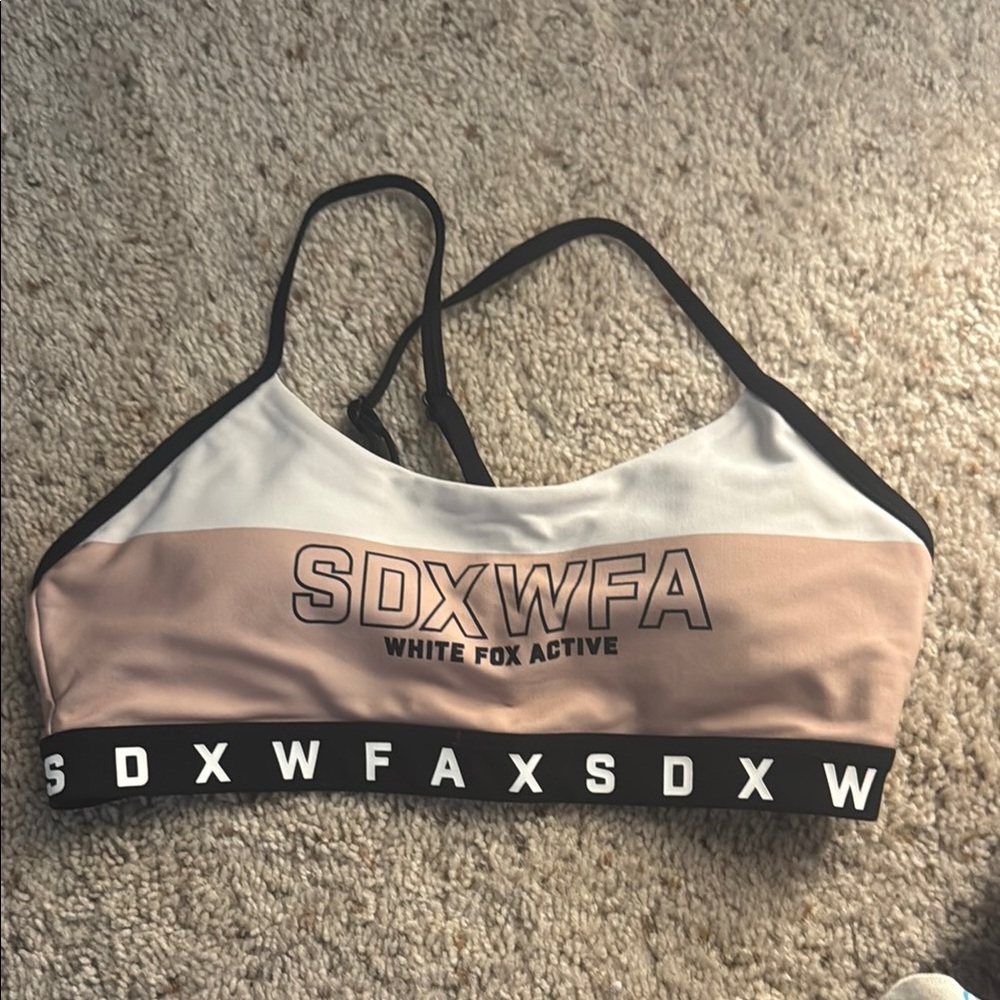 Sarah’s Day / White Fox tan and white sports bra